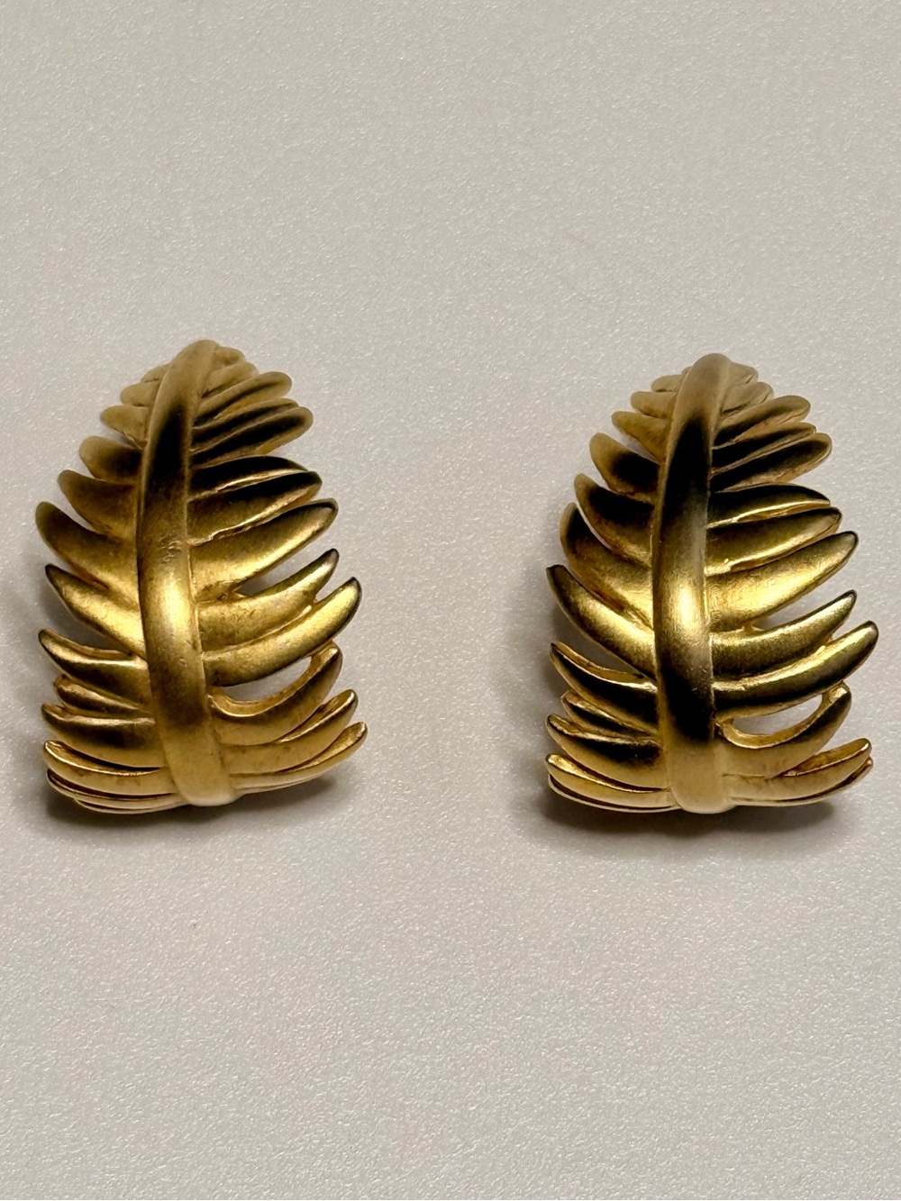 Vintage 1980’s Signed Givenchy Large 18k Gold Plated Fern Frond Pierced Earrings